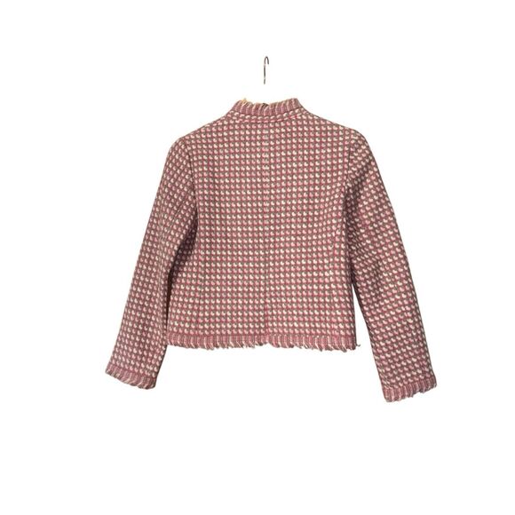 Pendleton Tweed virgin wool Blazer cropped pink gray cream fringe size 6P Made i - Picture 2 of 10